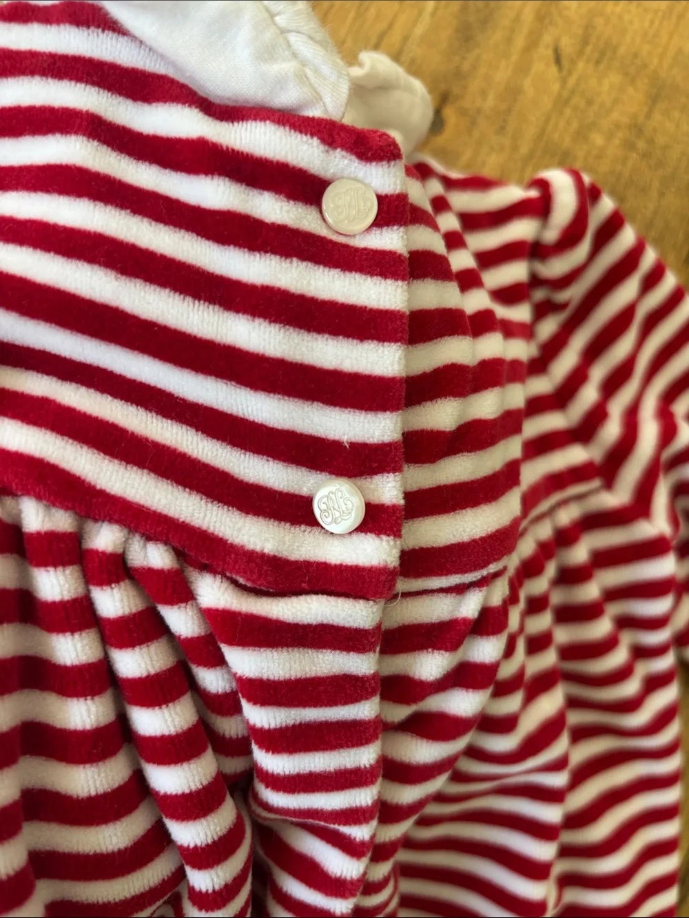 Ralph Lauren Red and White Striped Footed One-Piece with Peter Pan Collar